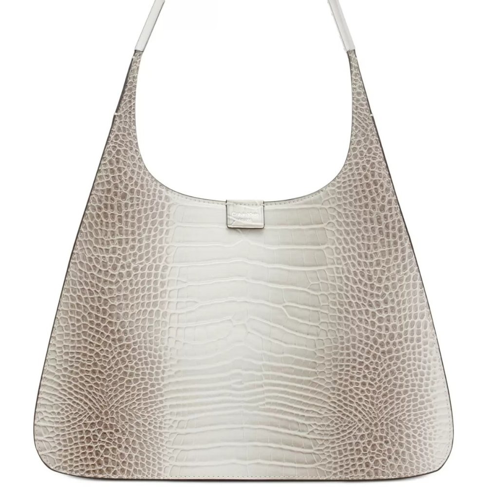Calvin Klein Audrey Hobo Bag in Natural Croco Reptile Embossed NEW